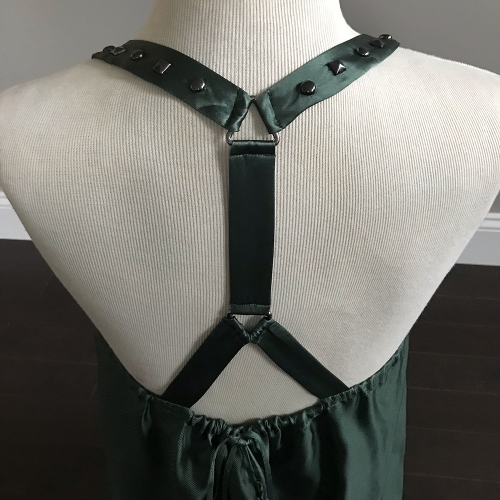 NWT Development hunter green silk studded halter top - Picture 3 of 7